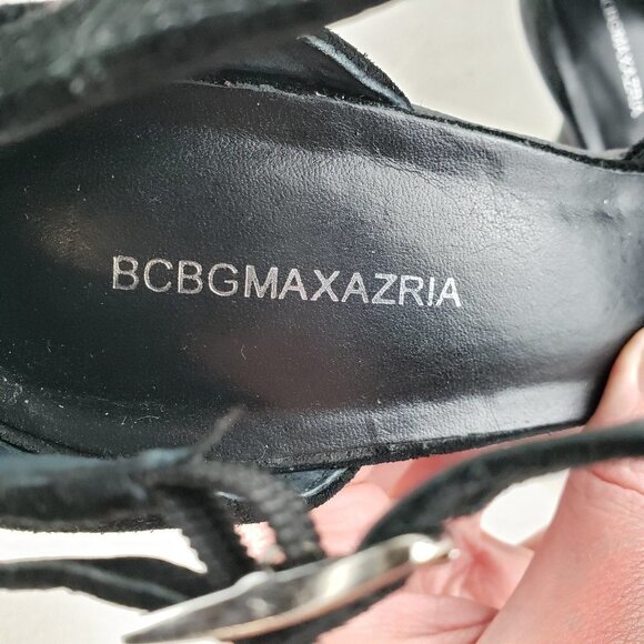 BCBG Max Azria Ankle Strap Heels Black Suede High Mary Jane Shoes Size 10 - Picture 2 of 8